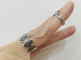 Double ring silver 925 full finger jewellery with two chains