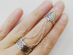 Double ring silver 925 full finger with two chains