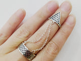Double ring silver 925 full finger with two chains