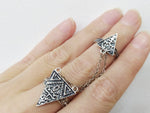 Double ring silver 925 full finger with two chains