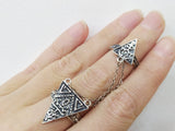 Double ring silver 925 full finger with two chains