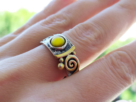 Rings Gemstone Sterling silver 925 small Yellow jadeite gem Gold plated