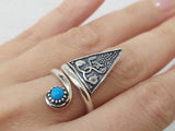 Thumb ring SILVER 925 Adjustable with turquoise stone Pomegranates