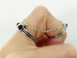 Double ring silver 925 and black onyx stones full finger with two chains