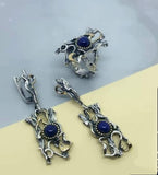 Green malachite Earrings ring Sterling silver 925