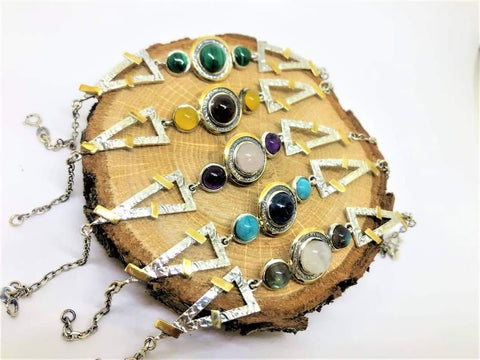 Bracelet Sterling silver 925 with round gemstones Gold plated