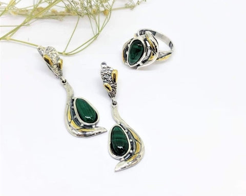 Vintage style earrings and ring Sterling silver 925 with gold plated