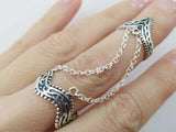 Double ring with chain Silver 925 Adjustable