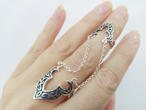 Armenian jewelry Double ring with chain Silver 925