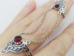 Armenian jewelry Double ring with chain Silver 925 red quartz stone