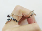 Armenian jewelry Double ring with chain Silver 925 red quartz stone