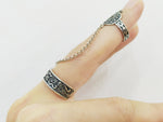 Double ring with chain Silver 925 Pomegranate Persephone