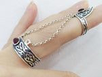 Armenian jewelry Double ring with chain Silver 925 red quartz stone