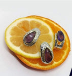 Gold and silver 925 SET earrings and Ring Malachite gemstone