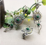 Sterling Silver 925 set earrings and ring with natural malachite gem