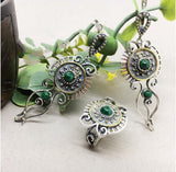 Sterling Silver 925 set earrings and ring with natural malachite gem