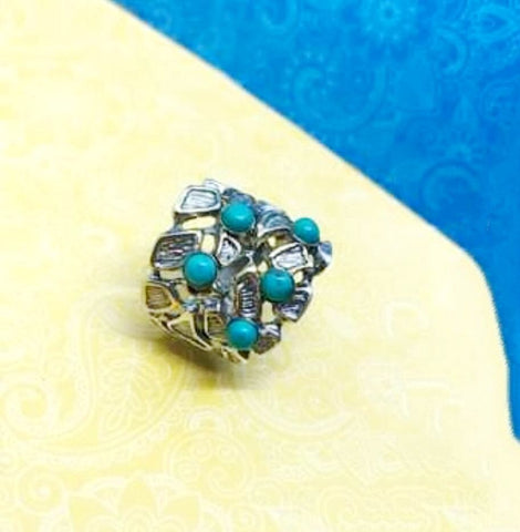 Ring turquoise gemstones Sterling silver 925 with gold plated
