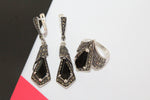 Black stone RING marcasite Luxury rings STERLING SILVER 925