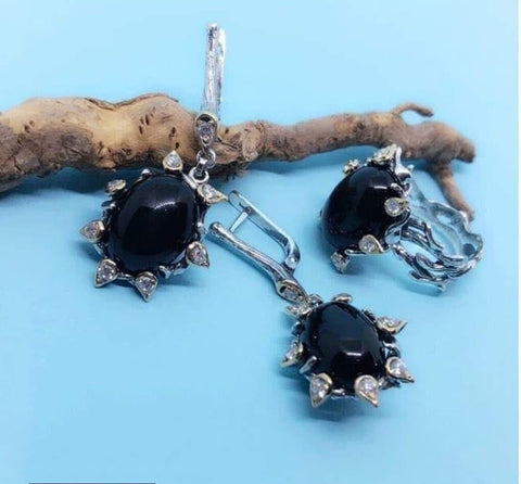 Black onyx set sterling silver 925 Earrings and ring