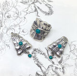 Earrings and ring Malachite gemstones Sterling Silver 925