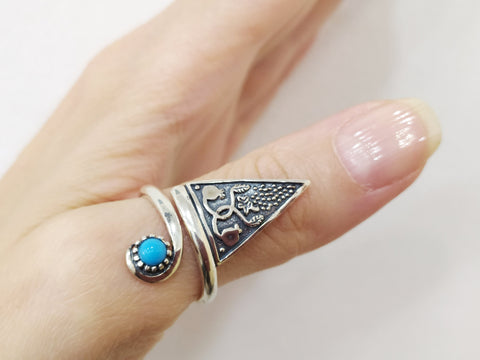 Thumb ring SILVER 925 Adjustable with turquoise stone Pomegranates