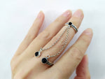 Double ring silver 925 and black onyx stones full finger with two chains