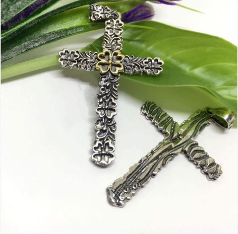 Cross Silver 925 and gold plated flower