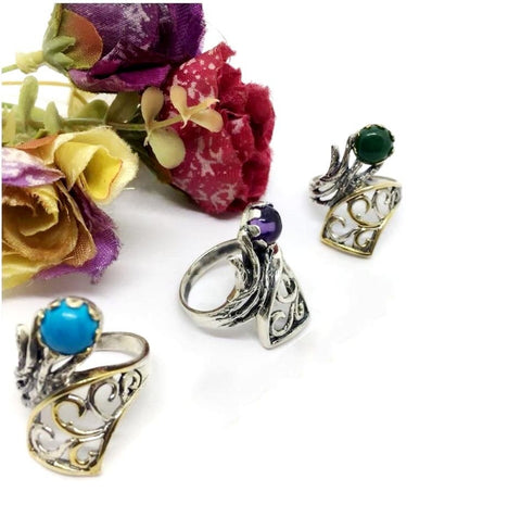 Gemstone ring Silver gold plated Armenian jewelry CHOOSE gemstone