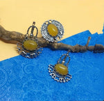 Yellow jadeite gemstone jewelry Earrings and ring Sterling silver 925
