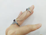 Armenian jewelry Double ring with chain Silver 925 red quartz stone