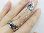 Armenian jewelry Double ring with chain Silver 925 red quartz stone