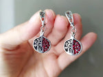 Silver pomegranates Earrings with red zircon stones Armenian