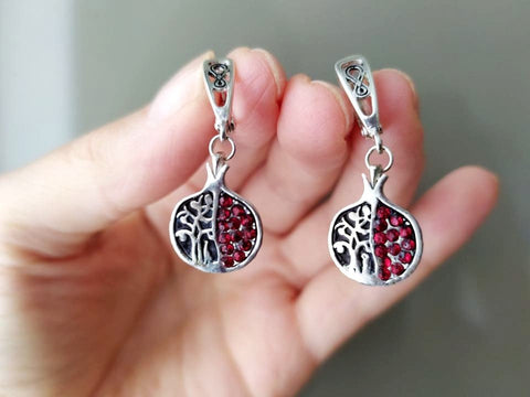 Silver pomegranates Earrings with red zircon stones Armenian
