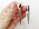 Dangle silver earrings with flat black onyx gemstone