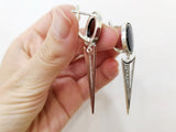Dangle silver earrings with flat black onyx gemstone