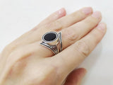 Dangle silver earrings with flat black onyx gemstone
