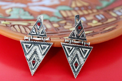 Armenian jewelry earrings with burgundy red enamel SILVER 925