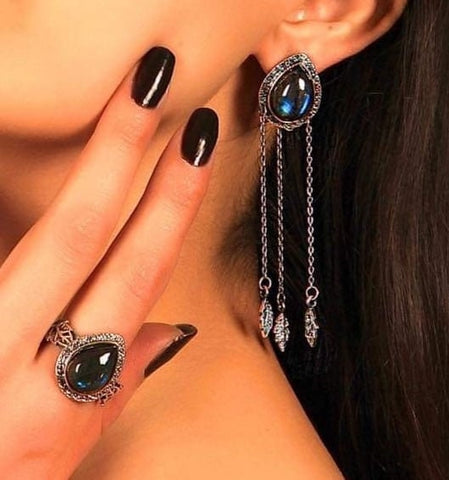 Long earrings ring labradorite SILVER 925 CHOOSE Gemstone