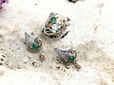 Blue turquoise gemstone earrings and ring SET Silver 925 with gold plated