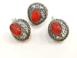 Carnelian Earrings Marcasite Sterling silver 925
