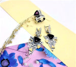 Amethyst gemstone purple dangle earrings and ring SET silver 925