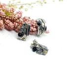 Silver 925 jewelry Small earring and ring with onyx black stone Gold plated