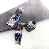 Tiger eye blue gemstone SET earrings and ring Sterling Silver gold plated