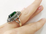 Green lab topaz ring Sterling silver 925 Marcasite handmade jewelry
