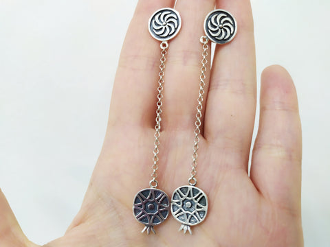 Armenian earrings silver 925 Very long with eternity symbol and pomegranate