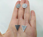 Very long earrings on chains Sterling silver 925 Floral pattern Armenian handmade