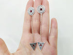 Very long earrings on chain Sterling silver 925 red lab stone Floral