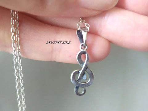 Treble clef Pendant SILVER 925 Musician gift jewelry Unisex small charm