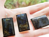 Large silver earrings Rectangle Real labradorite Armenian handcrafted jewelry