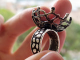 Earrings and ring set Sterling silver 925 Black net Red garnet stone